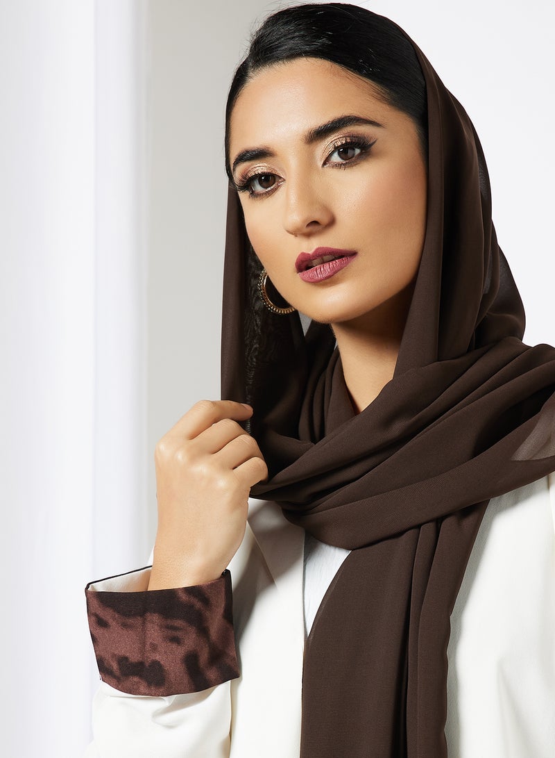 Bousni Tie And Dye Collared Bisht Abaya With Inner White/Brown  - Image 3