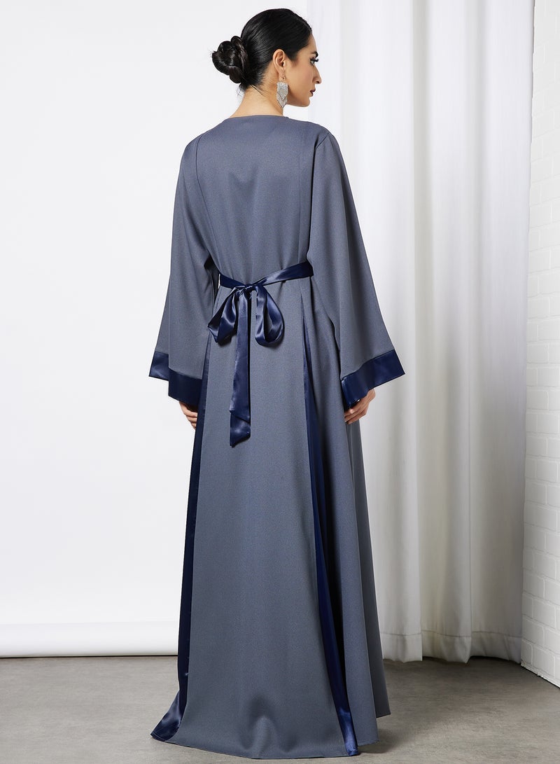 SIVVI for HANIYA - Lace Detail Belted Abaya Grey - Image 1