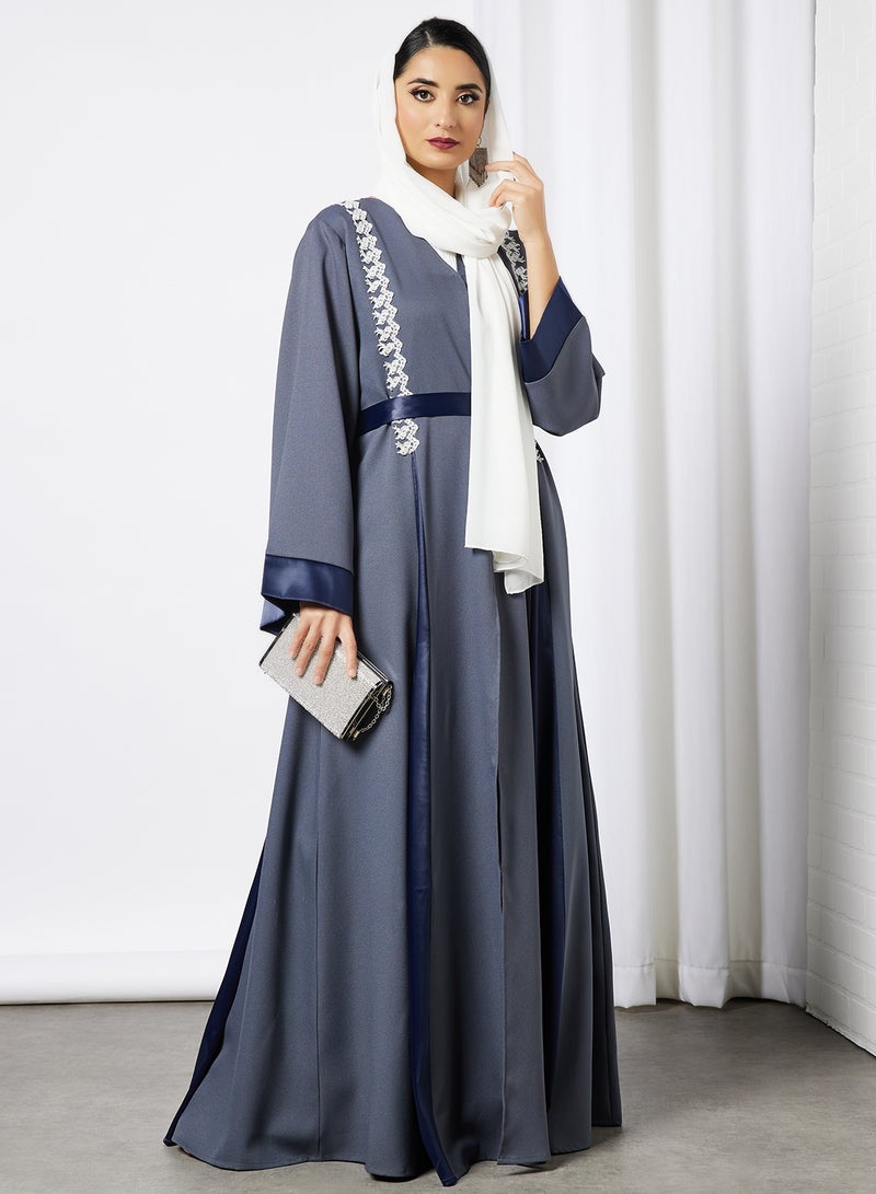 SIVVI for HANIYA - Lace Detail Belted Abaya Grey - Image 1