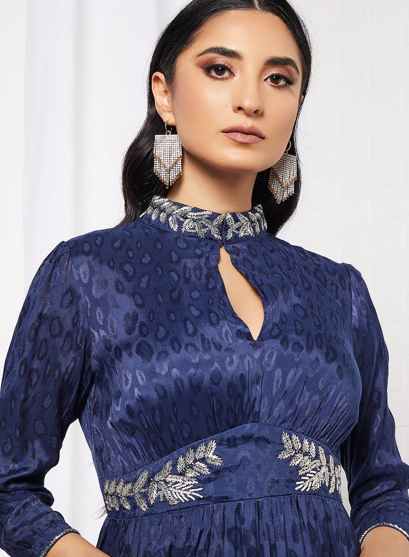 Threadz by Ajooni Embroidered Tier Dress Navy  - Image 4