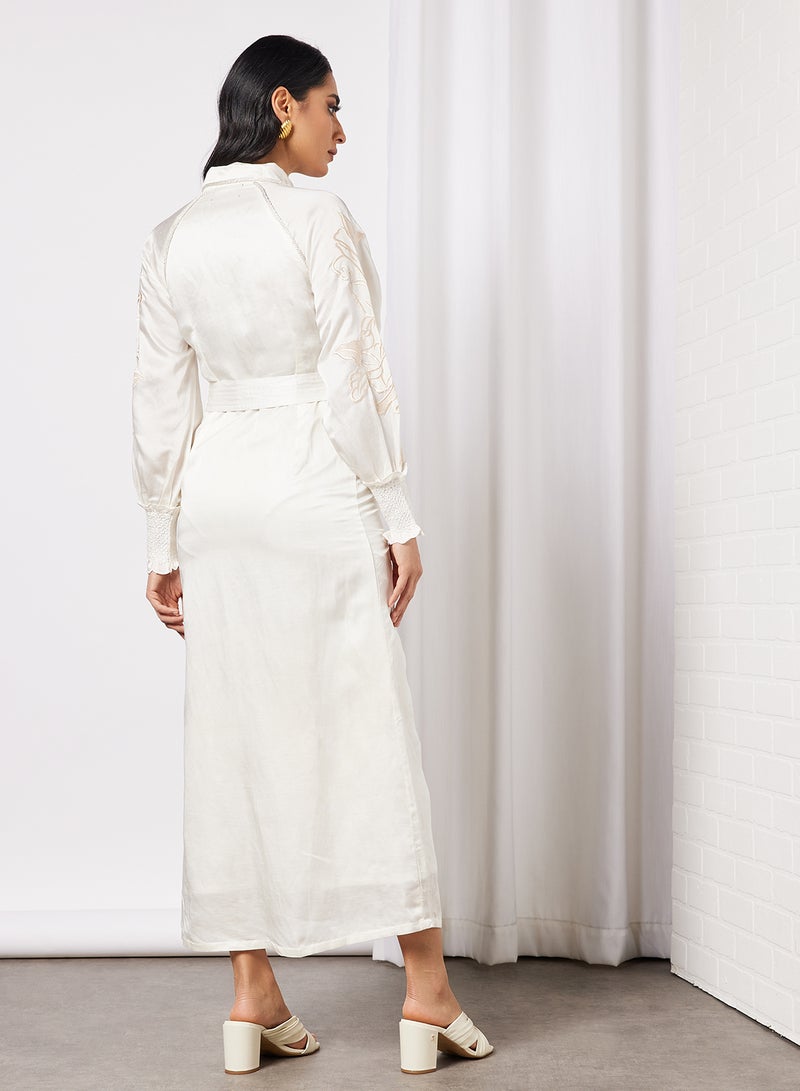 Threadz by Ajooni Panel Embroidered Shirt Dress Off White  - Image 2