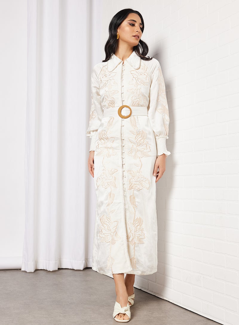 Threadz by Ajooni Panel Embroidered Shirt Dress Off White  - Image 3