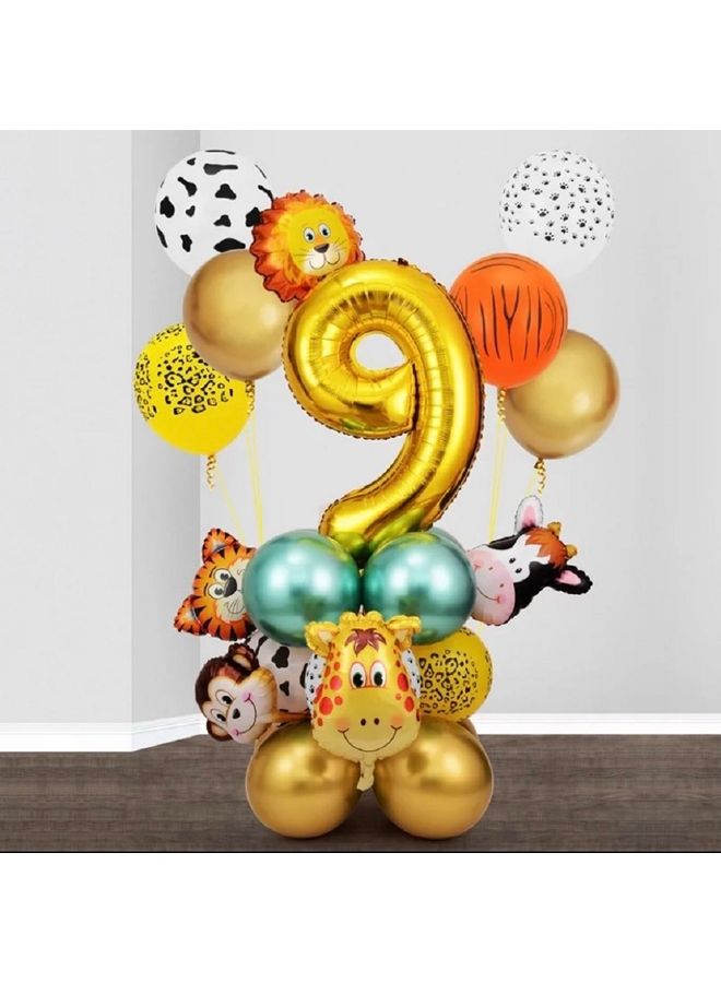 18-Piece Number Nine Jungle Animal Theme Balloon Set  - Image 1