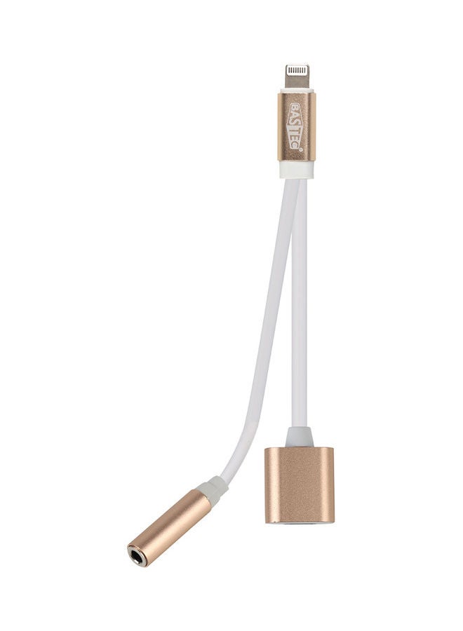 Bastec - 2 In 1 Lightning Charging Adapter White/Gold - Image 1