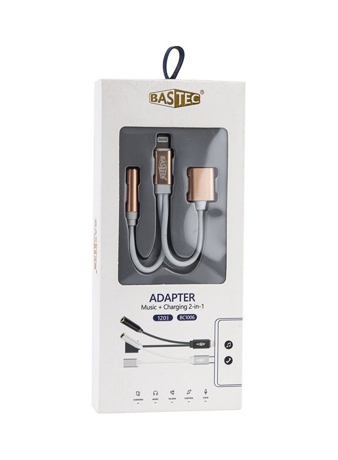 Bastec - 2 In 1 Lightning Charging Adapter White/Gold - Image 1