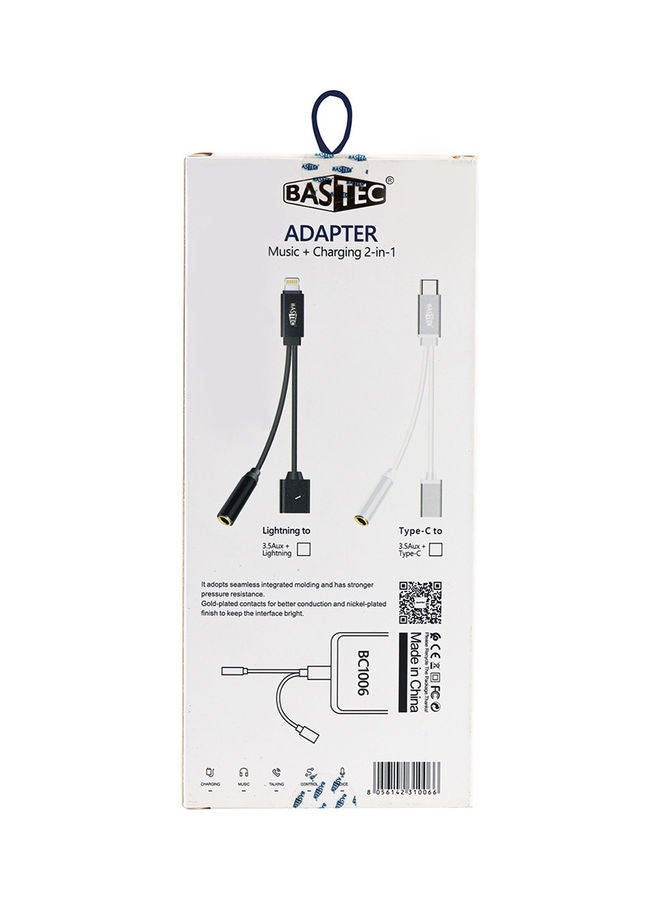Bastec - 2 In 1 Lightning Charging Adapter White/Gold - Image 1