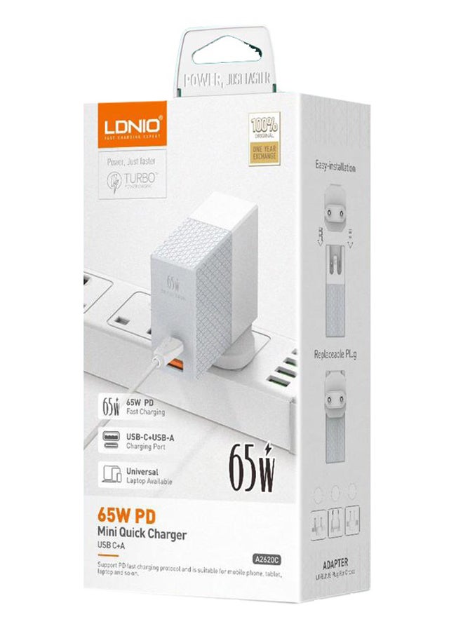لدنيو محول شاحن سريع عالمي توربو ميني باللون الأبيض - Image 3