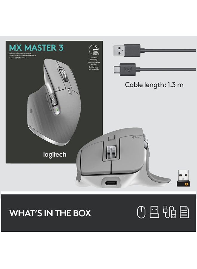 Logitech - MX Master 3 Advanced Wireless Mouse, Bluetooth or 2.4GHz USB Receiver, Ultrafast Scrolling, 4000 DPI Any Surface Tracking, Ergonomic, 7 Button, Rechargeable, PC/Mac/Laptop/iPadOS Mid Grey - Image 1