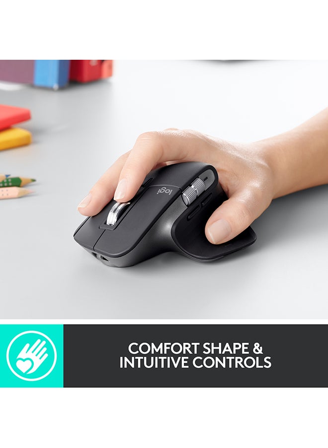 Logitech - MX Master 3 Advanced Wireless Mouse, Bluetooth or 2.4GHz USB Receiver, Ultrafast Scrolling, 4000 DPI Any Surface Tracking, Ergonomic, 7 Button, Rechargeable, PC/Mac/Laptop/iPadOS Mid Grey - Image 1