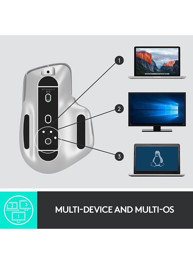 Logitech - MX Master 3 Advanced Wireless Mouse, Bluetooth or 2.4GHz USB Receiver, Ultrafast Scrolling, 4000 DPI Any Surface Tracking, Ergonomic, 7 Button, Rechargeable, PC/Mac/Laptop/iPadOS Mid Grey - Image 1