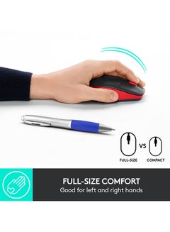 Logitech Wireless Mouse M190, Full Size Ambidextrous Curve Design, 18-Month Battery With Power Saving Mode, USB Receiver, Precise Cursor Control Red  - Image 2
