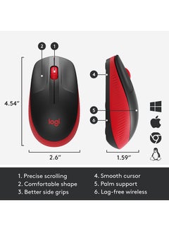 Logitech Wireless Mouse M190, Full Size Ambidextrous Curve Design, 18-Month Battery With Power Saving Mode, USB Receiver, Precise Cursor Control Red  - Image 5