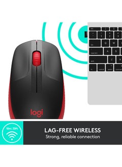 Logitech Wireless Mouse M190, Full Size Ambidextrous Curve Design, 18-Month Battery With Power Saving Mode, USB Receiver, Precise Cursor Control Red  - Image 3