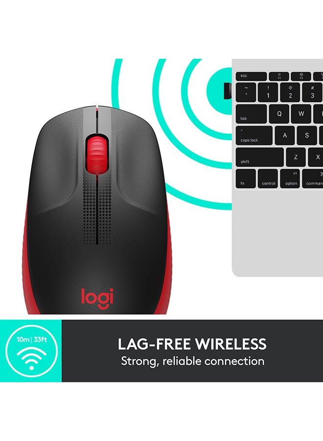 Logitech - Wireless Mouse M190, Full Size Ambidextrous Curve Design, 18-Month Battery With Power Saving Mode, USB Receiver, Precise Cursor Control Red - Image 1