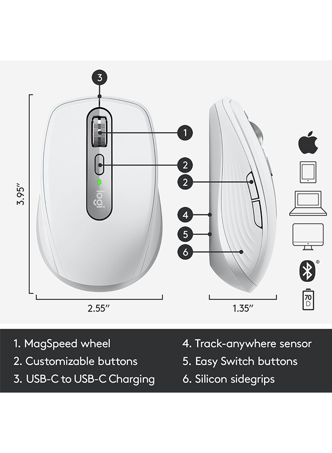 Logitech - MX Anywhere 3 for Mac – Compact Performance Mouse, Wireless, Ultrafast Magnetic Scrolling, Any Surface, 4000DPI Sensor, Custom Buttons, USB-C, Bluetooth, Apple Mac, iPad, Windows Silver - Image 1