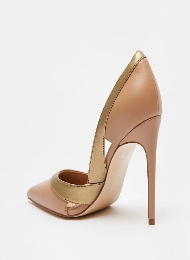 ELLE Women's Panelled Slip-On Shoes With Stiletto Heels Beige