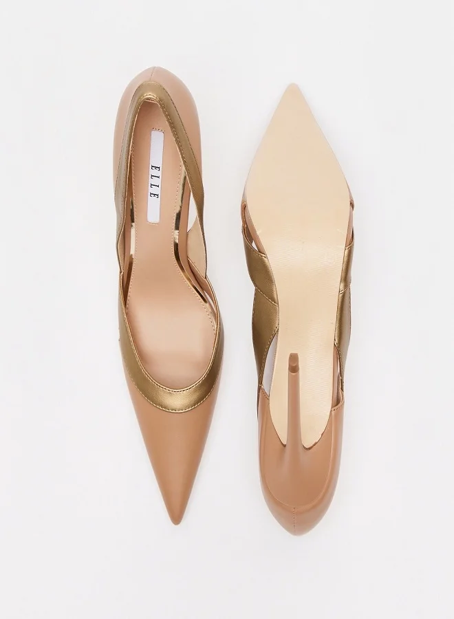 ELLE Women's Panelled Slip-On Shoes With Stiletto Heels Beige