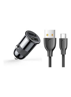 JOYROOM 3.1A Mini Dual-Port Fast Car Charger With Type-C Usb Cable Black  - Image 2