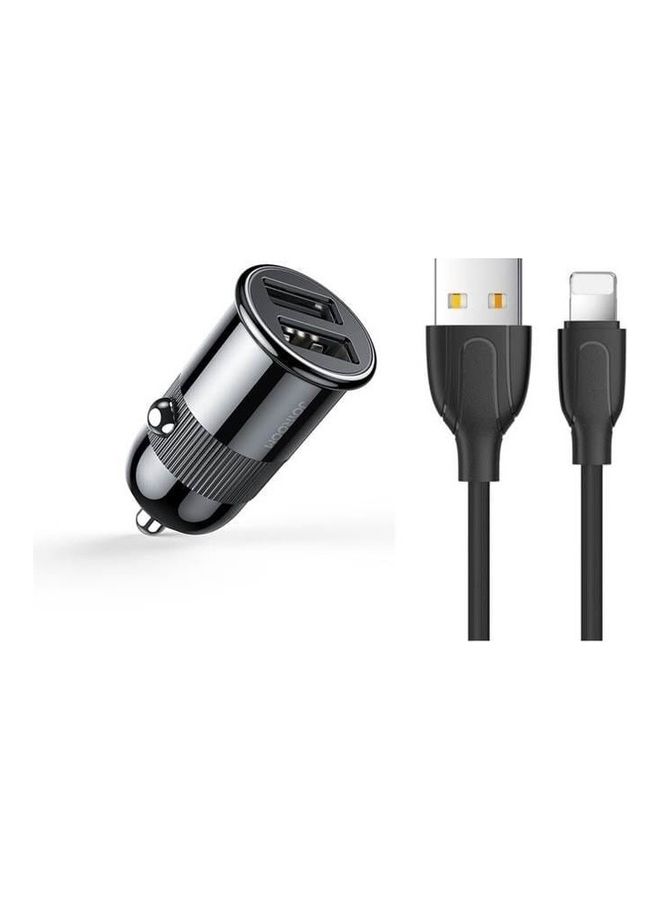JOYROOM 3.1A Mini Dual-Port Fast Car Charger With Lightning Usb Cable Black  - Image 2