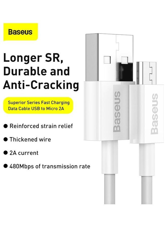 بيسوس كابل مايكرو USB سريع الشحن وكابل شاحن USB إلى مايكرو USB 2.0 وسلك شحن لأجهزة أندرويد متوافق مع هواتف جالاكسي S7 وS6 وهواتف النوت وهواتف إل جي وهواتف نيكسوس وهواتف نوكيا وجهاز الألعاب بلايستيشن 4. بطول مترين أبيض - Image 2