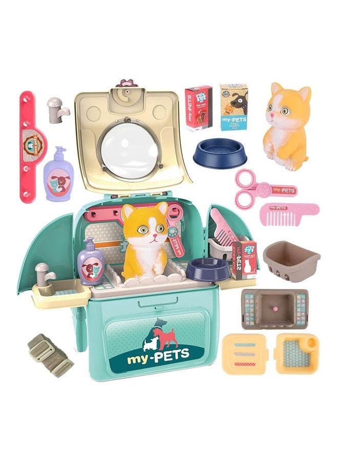 AMERTEER Pet Cat Playset, Cat Toddler Toy Veterinary Kit Set Cat Grooming Pretend Play Vet, Carrier Backpack Toy  - Image 1