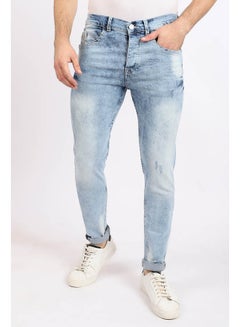 Cotton Slim Fit Scratched Jeans Blue