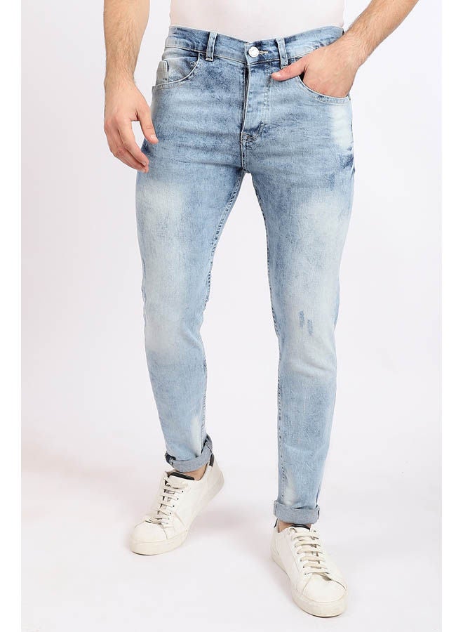 WHITE RABBIT - Cotton Slim Fit Scratched Jeans Blue - Image 1