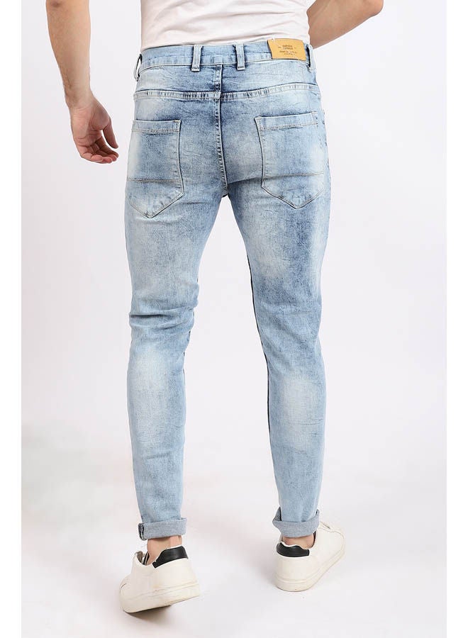 WHITE RABBIT - Cotton Slim Fit Scratched Jeans Blue - Image 1