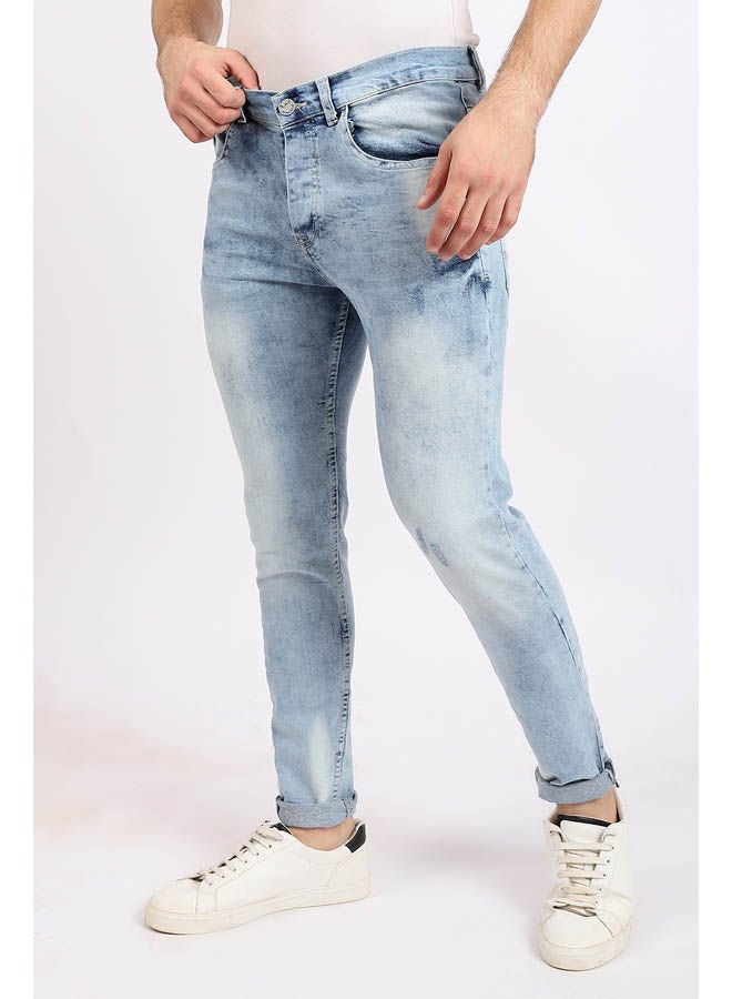 WHITE RABBIT - Cotton Slim Fit Scratched Jeans Blue - Image 1