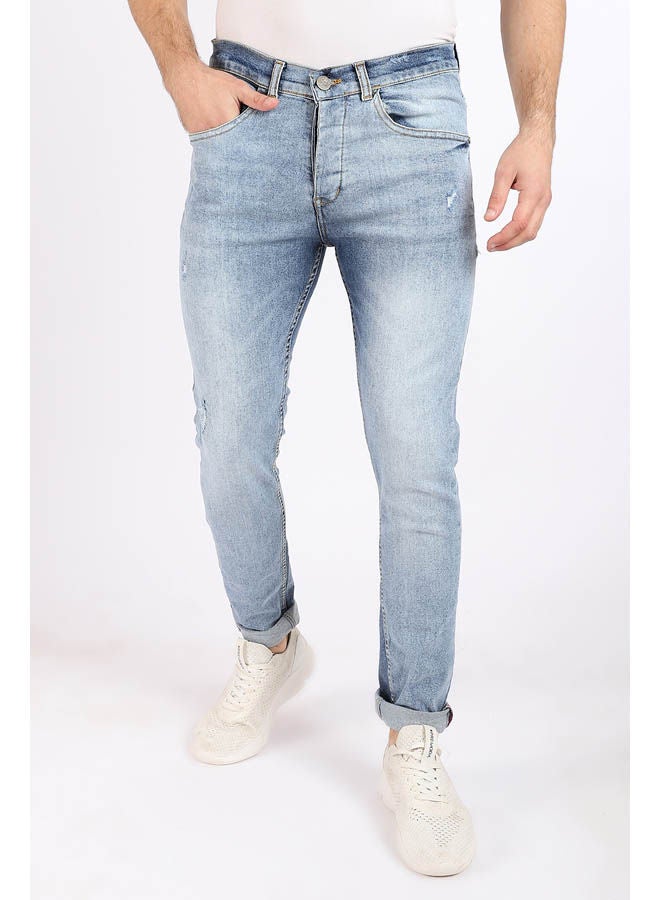 WHITE RABBIT - Slim Fit Cotton Jeans With Scratches Blue - Image 1