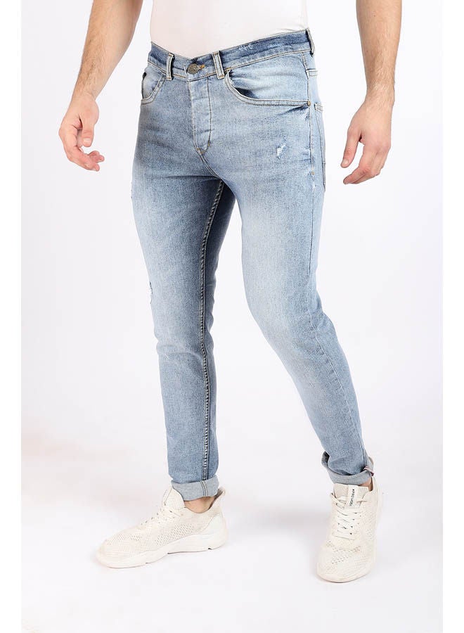 WHITE RABBIT - Slim Fit Cotton Jeans With Scratches Blue - Image 1
