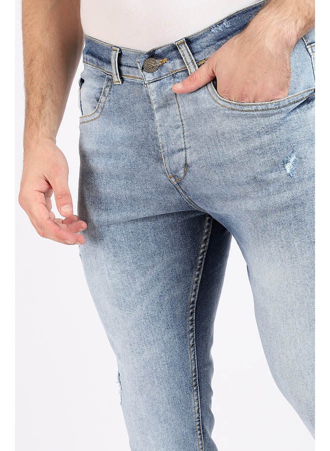 WHITE RABBIT - Slim Fit Cotton Jeans With Scratches Blue - Image 1