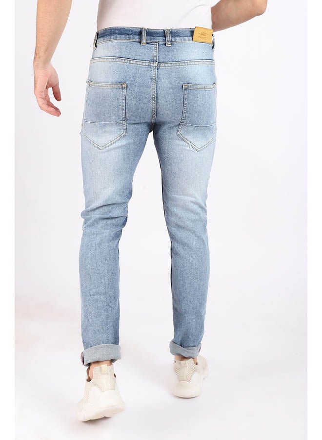 WHITE RABBIT - Slim Fit Cotton Jeans With Scratches Blue - Image 1