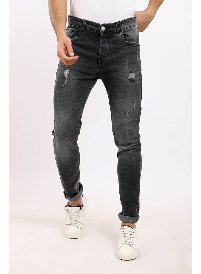 WHITE RABBIT Front Wash With Scratches Casual Jeans Black - Image 1