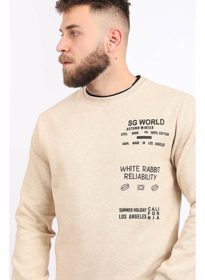 WHITE RABBIT Casual Printed Long Sleeve Round Neck Sweatshirt Beige - Image 4