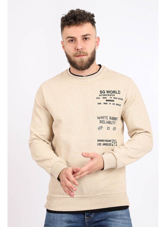 WHITE RABBIT Casual Printed Long Sleeve Round Neck Sweatshirt Beige - Image 1