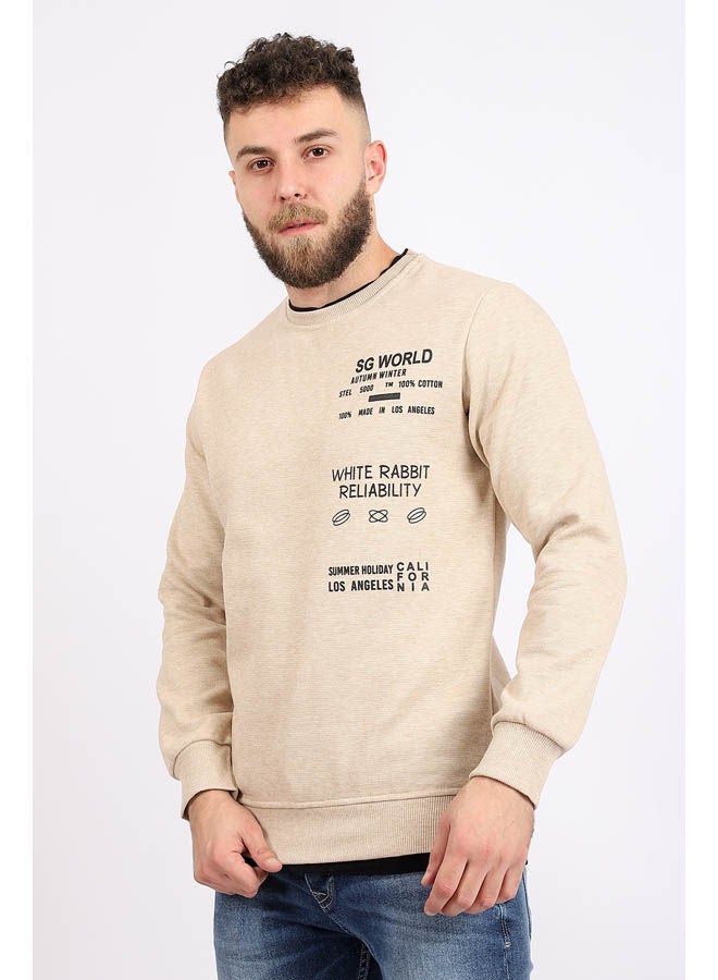 WHITE RABBIT Casual Printed Long Sleeve Round Neck Sweatshirt Beige - Image 2