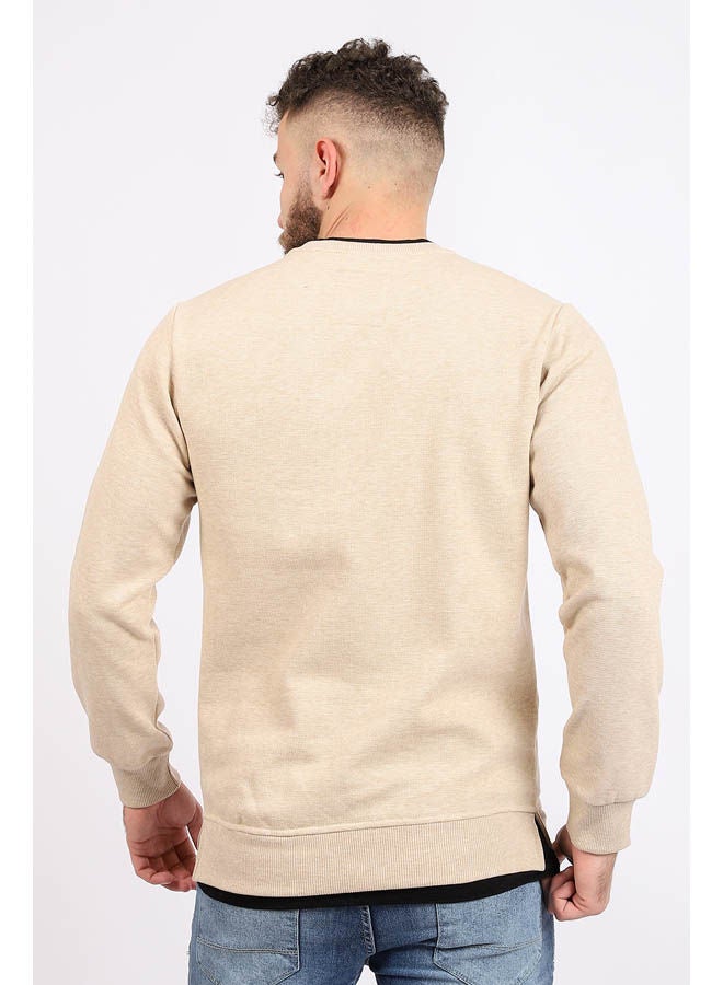 WHITE RABBIT Casual Printed Long Sleeve Round Neck Sweatshirt Beige - Image 3