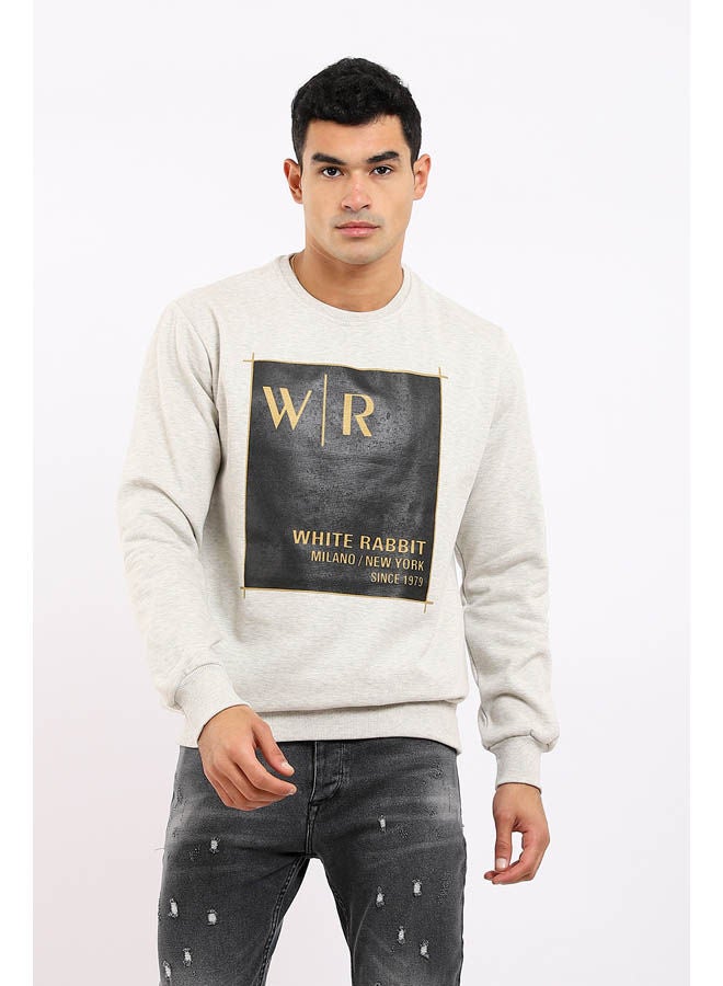 Casual Printed Long Sleeve Round Neck Sweatshirt Grey