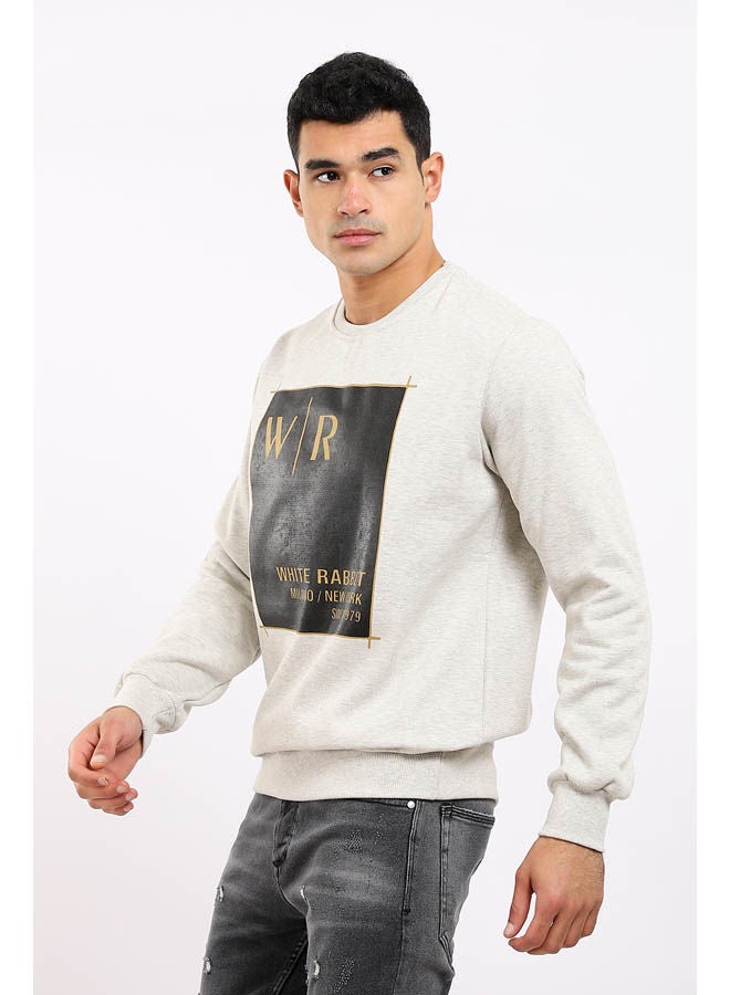 Casual Printed Long Sleeve Round Neck Sweatshirt Grey