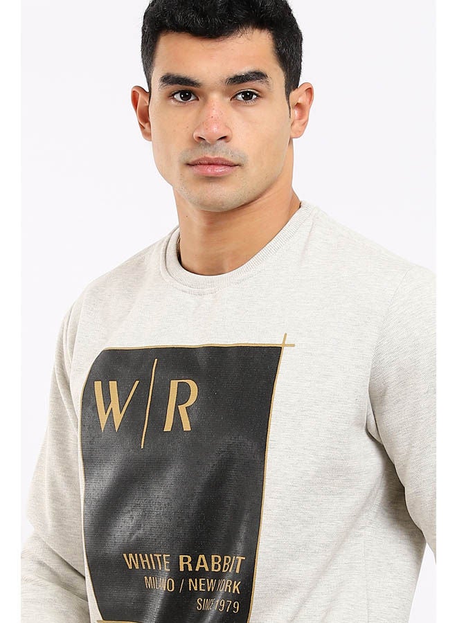 Casual Printed Long Sleeve Round Neck Sweatshirt Grey
