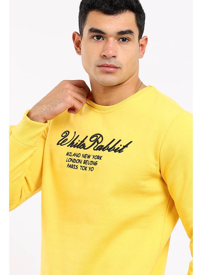 Casual Printed Long Sleeve Round Neck Sweatshirt Yellow