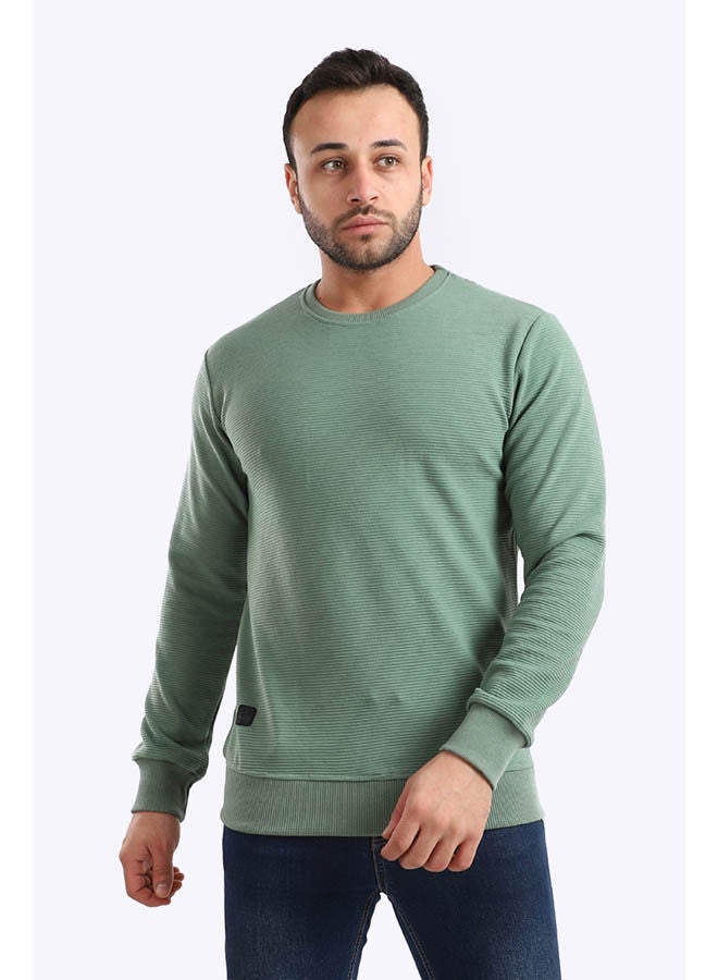 WHITE RABBIT - Casual Plain Basic Long Sleeve Round Neck Sweatshirt Green - Image 1
