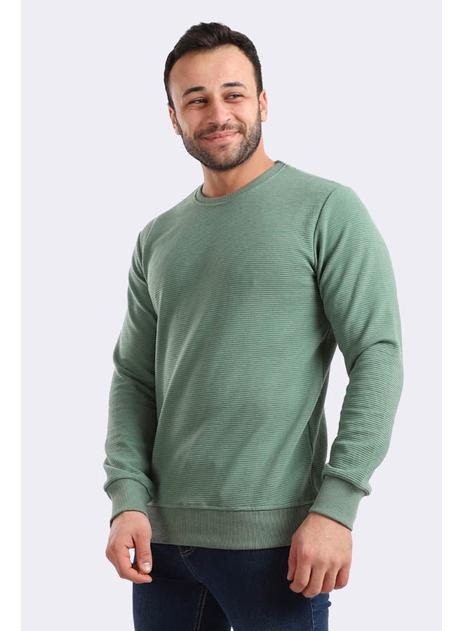 WHITE RABBIT - Casual Plain Basic Long Sleeve Round Neck Sweatshirt Green - Image 1