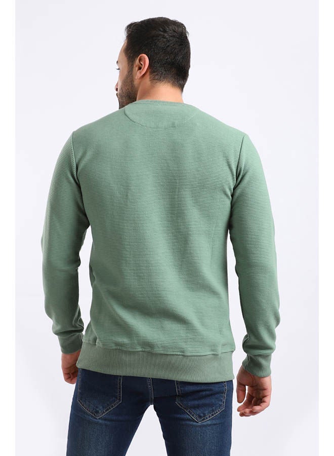 WHITE RABBIT - Casual Plain Basic Long Sleeve Round Neck Sweatshirt Green - Image 1