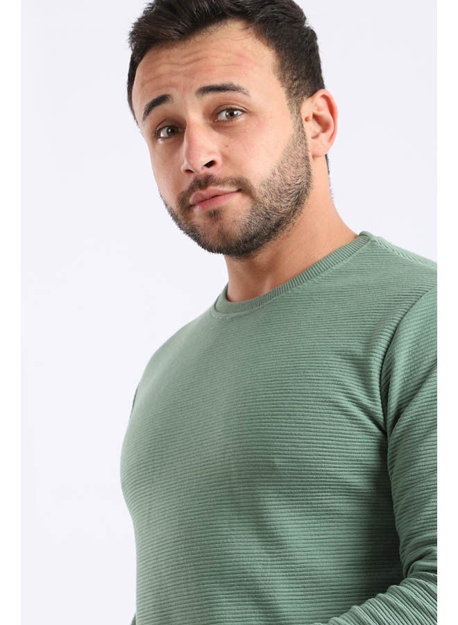 WHITE RABBIT - Casual Plain Basic Long Sleeve Round Neck Sweatshirt Green - Image 1