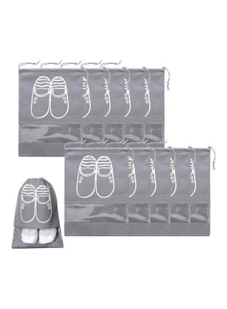 Pack Of 10 Travel Shoe Bag Large With Transparent Window Drawstring Dust-Proof Grey - v1641731930/N52372773A_1