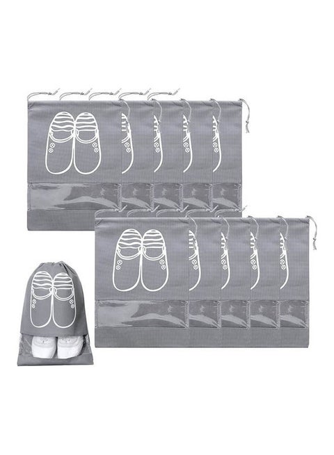 Pack Of 10 Travel Shoe Bag Large With Transparent Window Drawstring Dust-Proof Grey