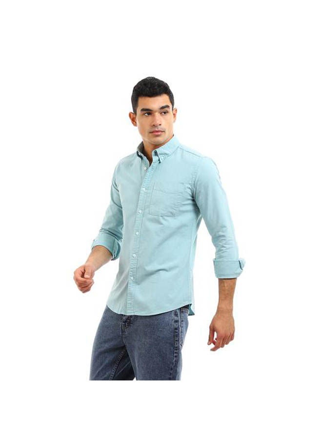 Andora - Plain-Basic Collared Neck Long Sleeve Shirt Green - Image 1