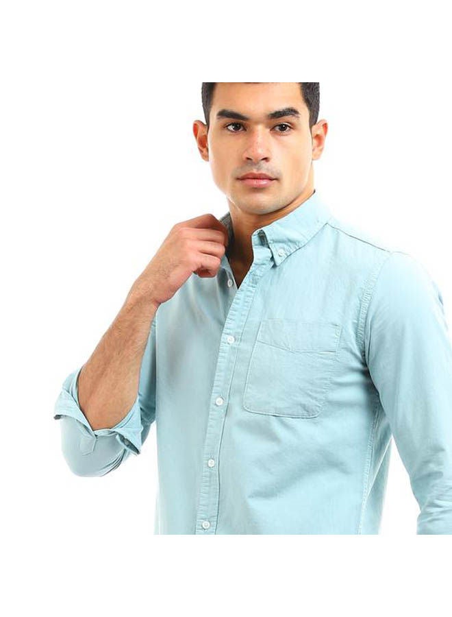 Andora - Plain-Basic Collared Neck Long Sleeve Shirt Green - Image 1